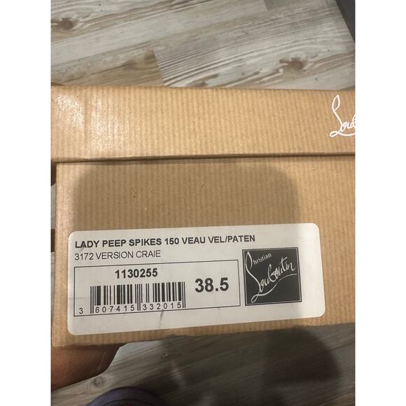 Christian Louboutin Lady Peep Spikes 150mm Heels -Size 38.5 - Craie Gold Studded - Picture 5 of 6